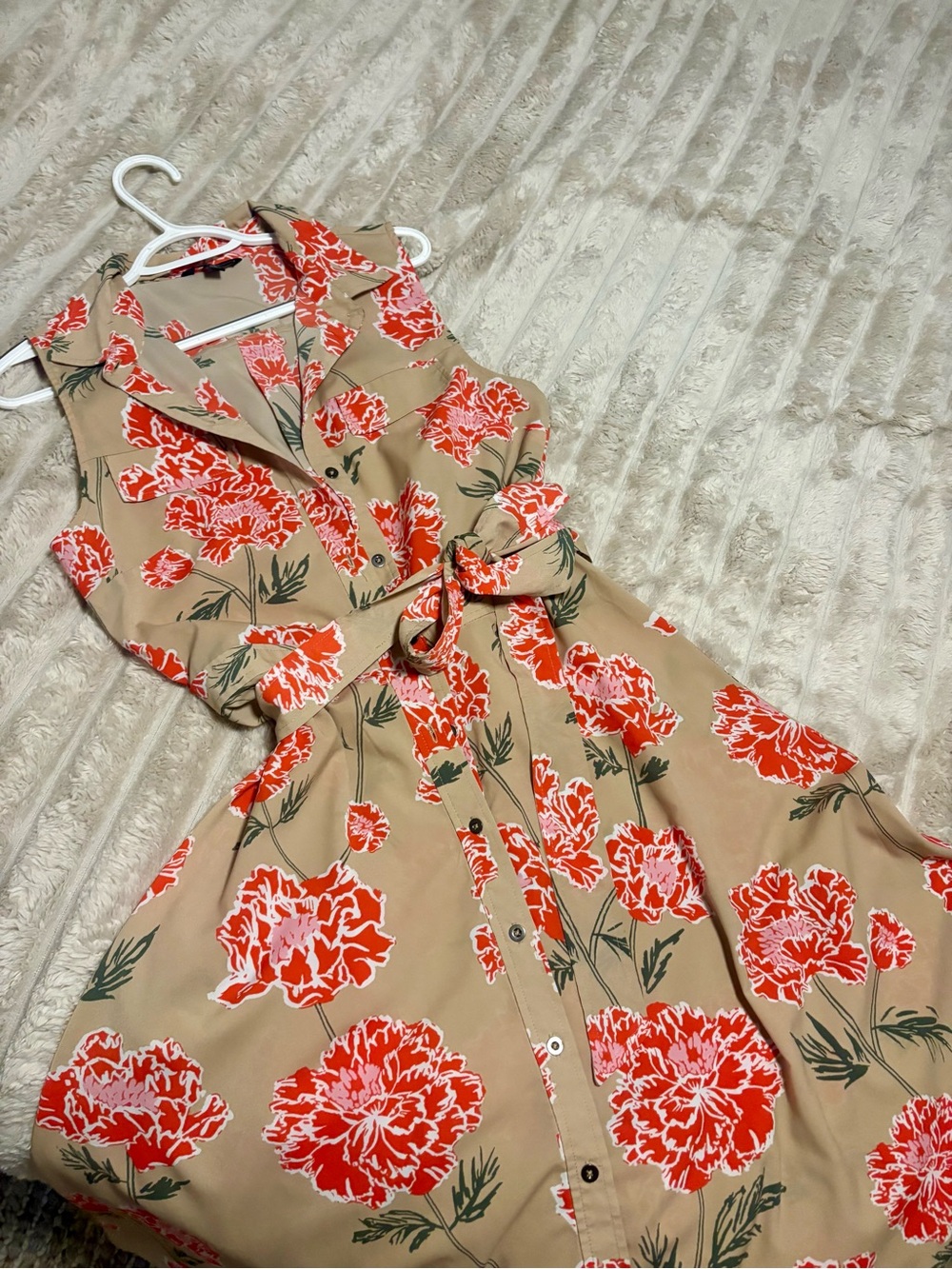 Banana Republic Tan Dress with Red Floral Print